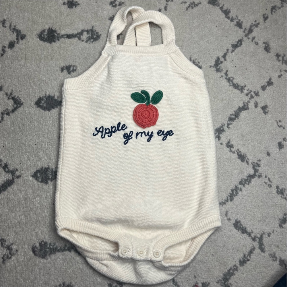 HANNA ANDERSSON Apple 100% Cotton Summer Cream Red Knit Buttons Bodysuit Romper - Picture 4 of 10